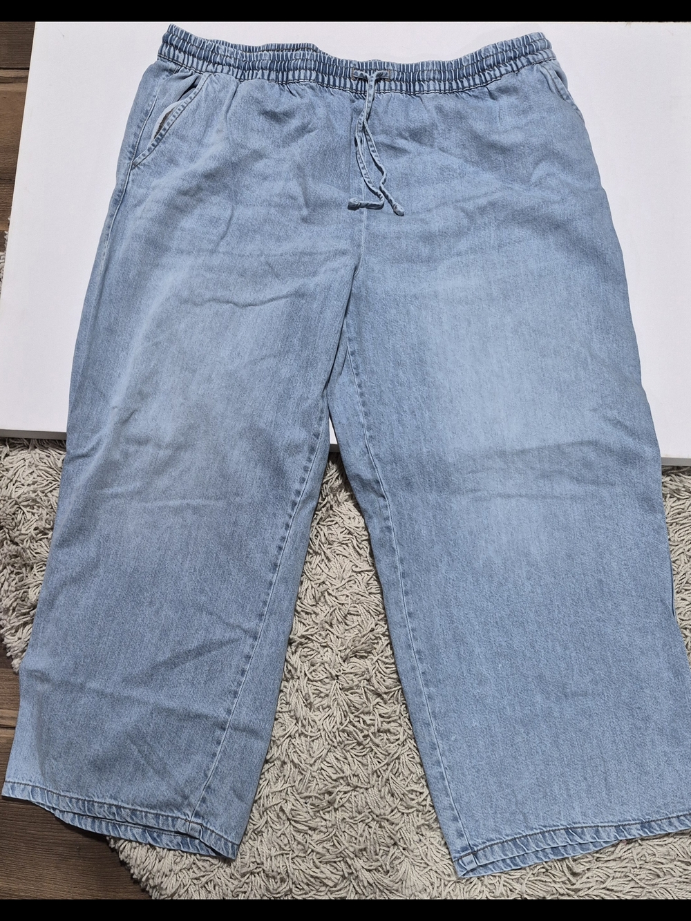 Primark Light Blue Denim Drawstring Waist Pants With Pockets